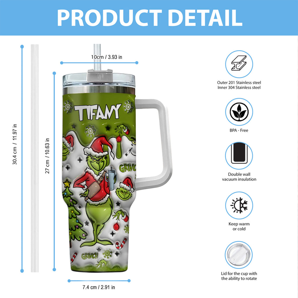 Personalized Grinch Christmas Tumbler with Handle Gift for Mom Tumbler With Handle GradoCreations