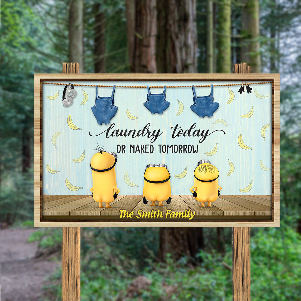Personalized Laundry Today Naked Tomorrow Wood Sign - Custom Family Home Decor Rectangle Wood Sign GradoCreations