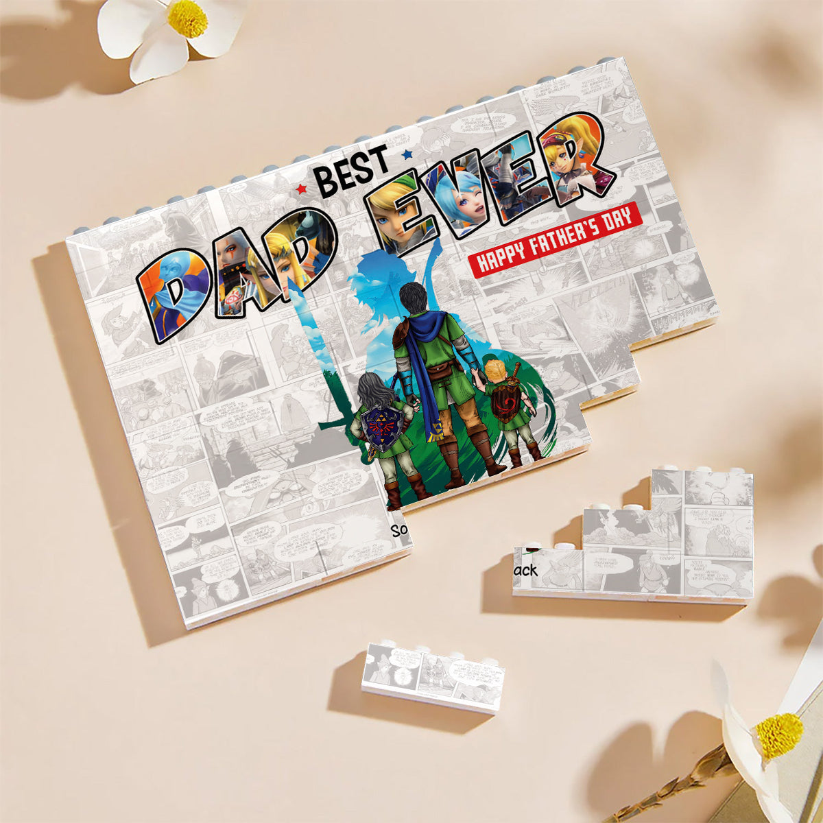 Personalized Best Dad Ever Building Brick Block Gift for Father's Day One-sided Rectangle Building Brick Blocks GradoCreations