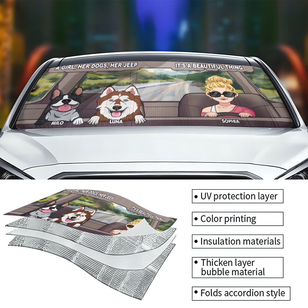 Personalized Dog Car Sunshade Custom Name Gift for Dog Lovers Car Sunshade GradoCreations