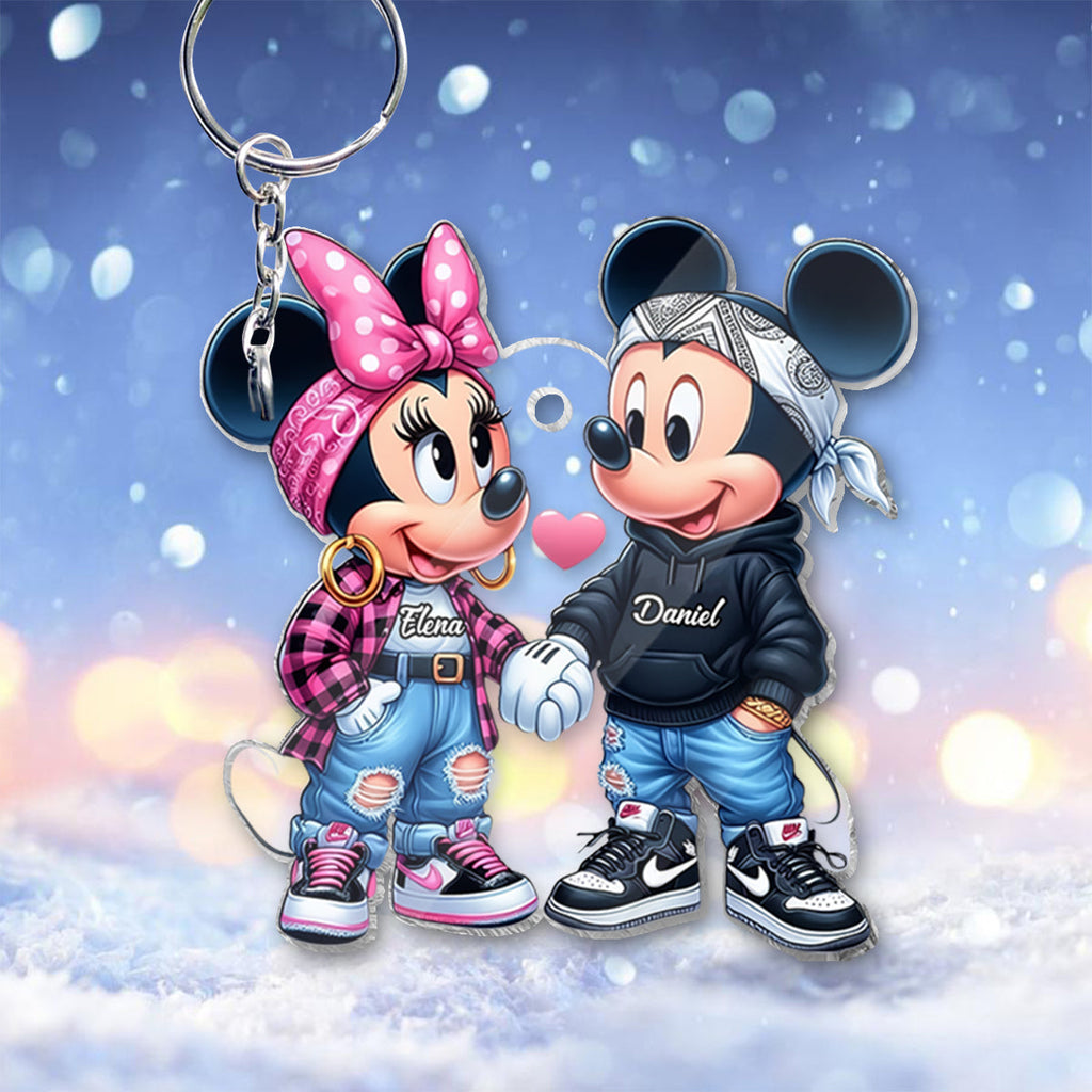 Personalized Mouse Couple Keychain Custom Name Gift for Valentine’s Day Keychain GradoCreations