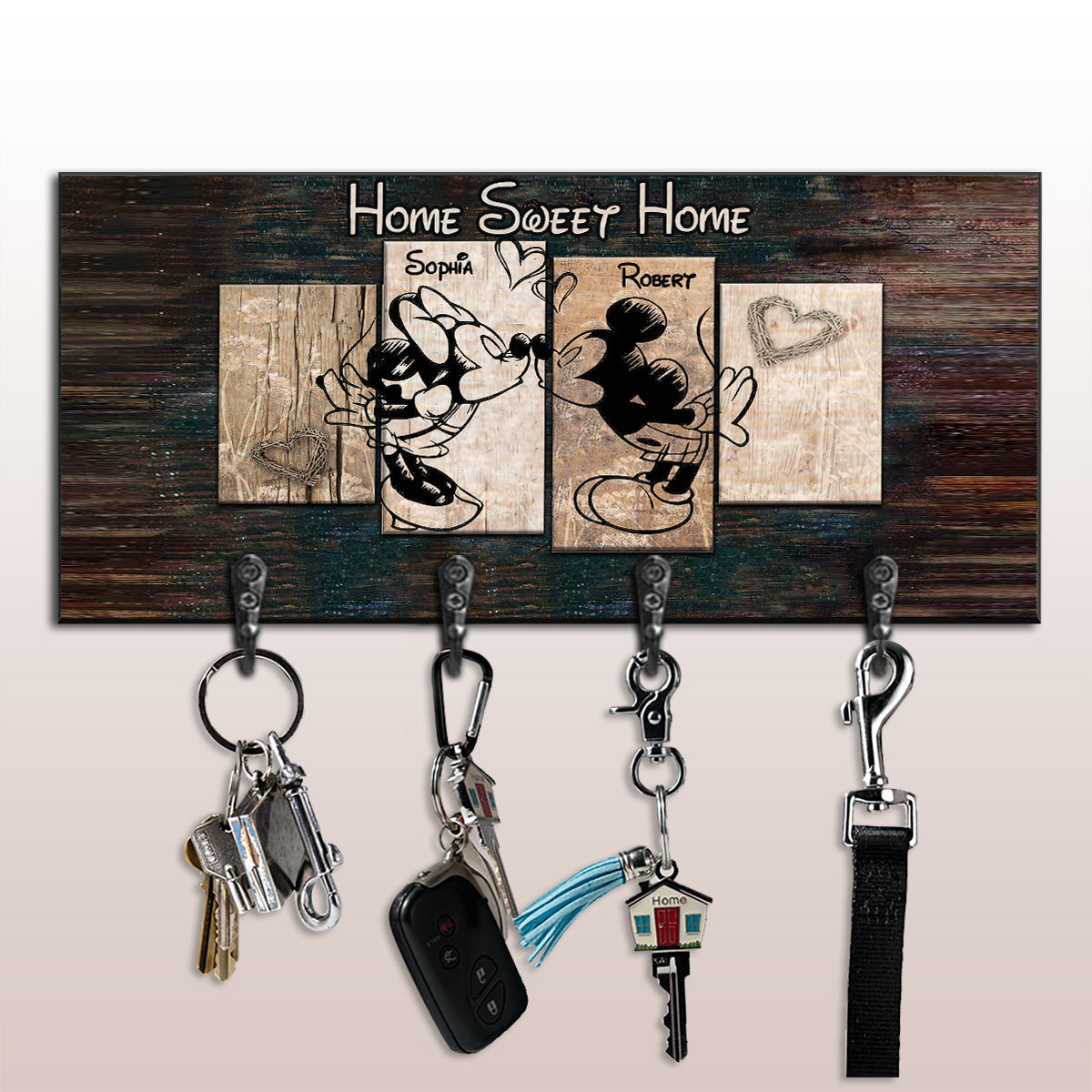 Personalized Home Sweet Home Key Rack Custom Name Gift Key Rack GradoCreations