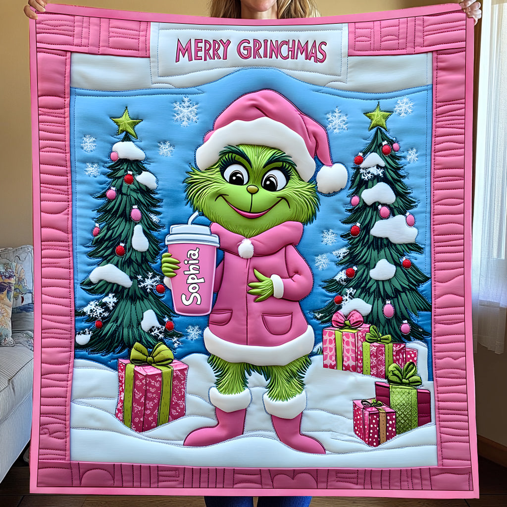 Personalized Grinch Christmas Quilt Custom Name Gift for Kids Quilt GradoCreations