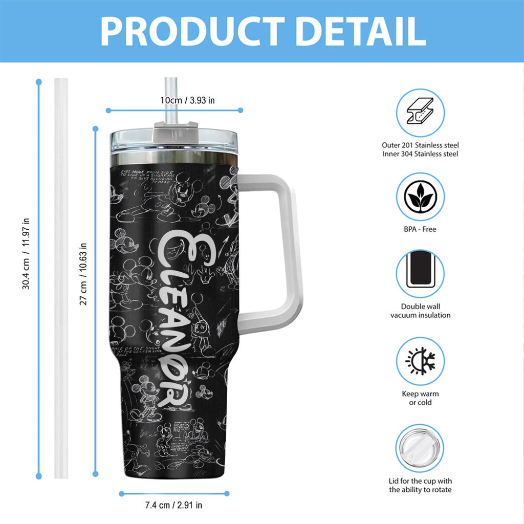 Personalized Black and White Mouse Tumbler with Handle Gift for Mom or Dad Tumbler With Handle GradoCreations
