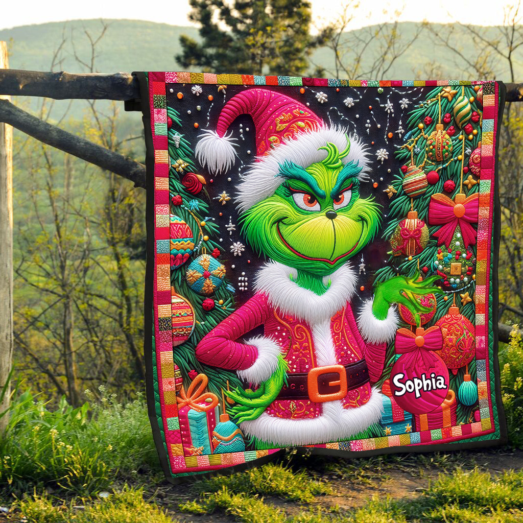 Personalized Grinch Christmas Quilt Custom Name Holiday Gift Quilt GradoCreations