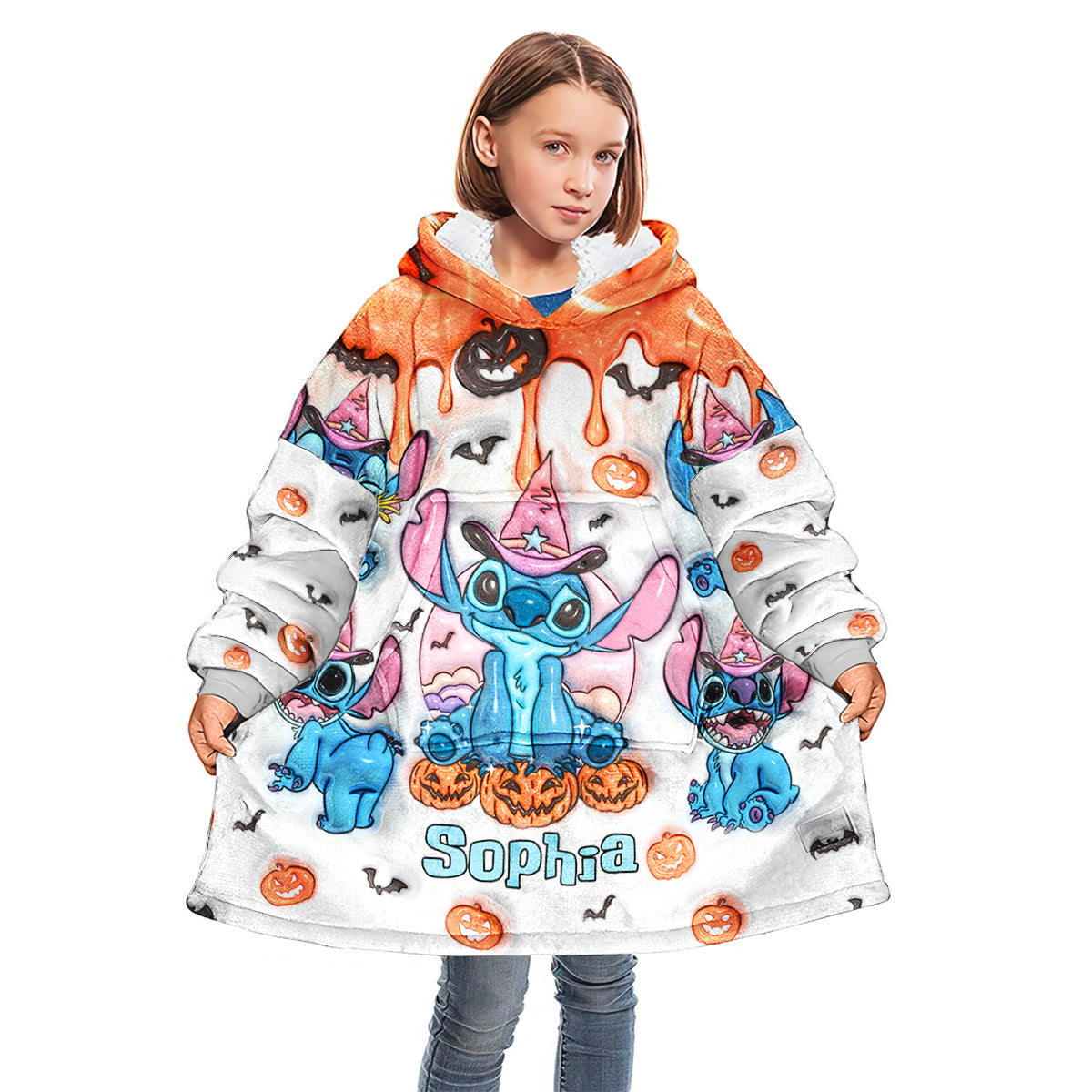 Personalized Spooky Ohana Blanket Hoodie with Custom Name Blanket Hoodie GradoCreations