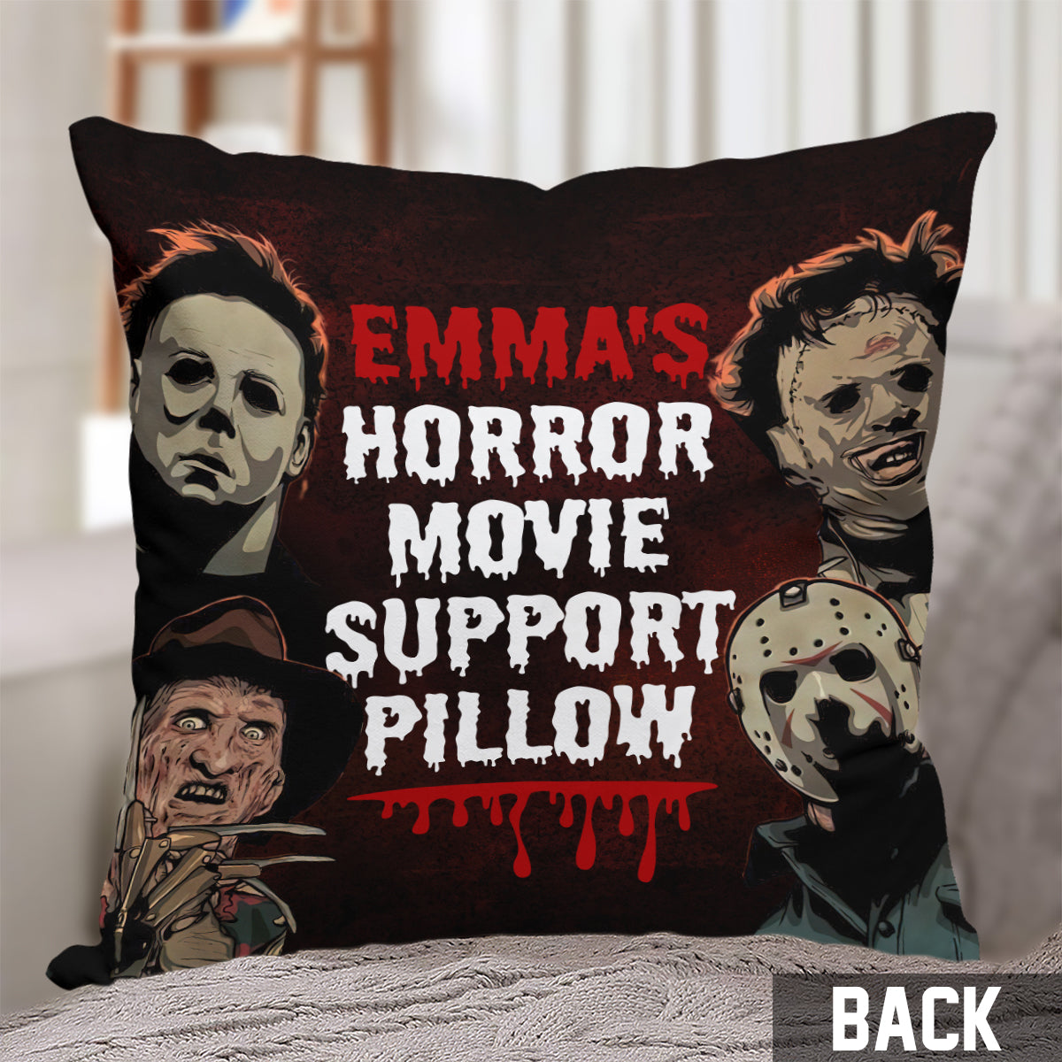 Personalized Horror Movie Support Pillow Custom Name Gift Throw Pillow GradoCreations