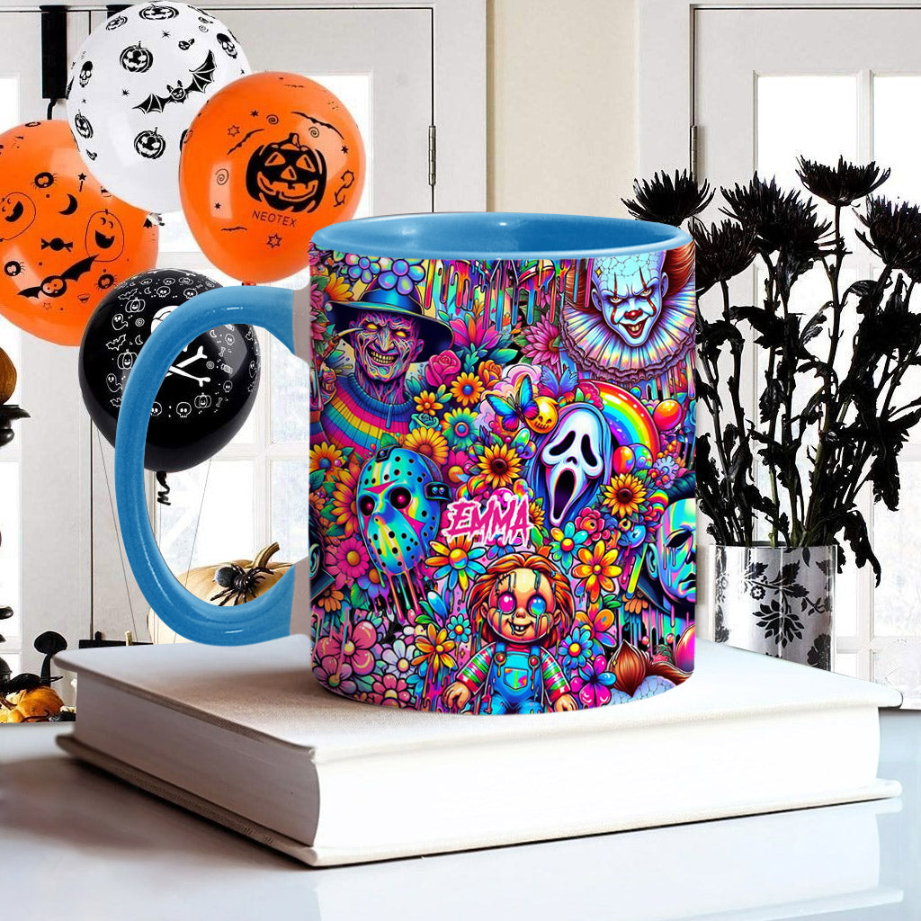 Personalized Colorful Horror Accent Mug with Custom Name - Perfect for Halloween Accent Mug GradoCreations
