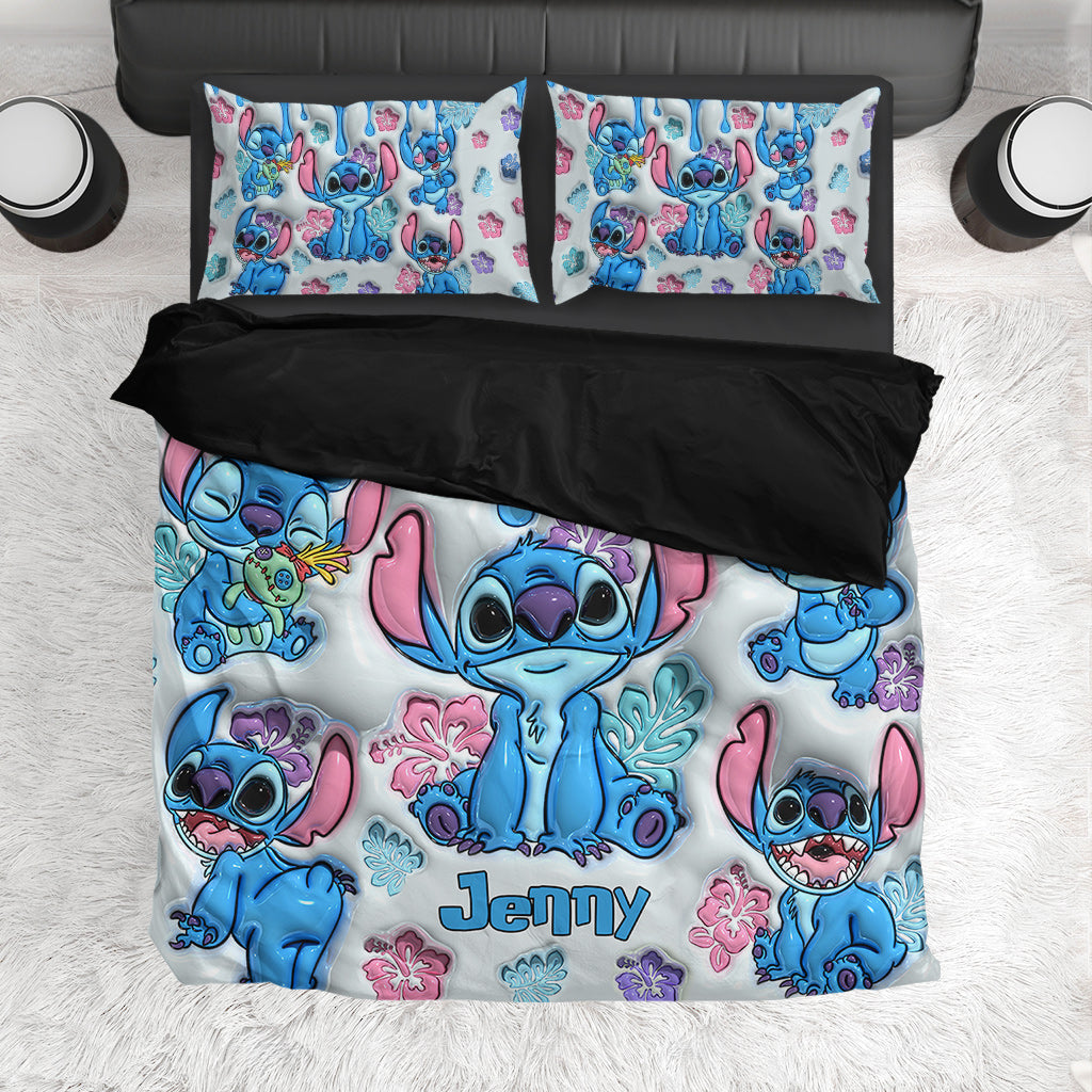 Personalized Ohana Bedding Set with Cute Stitch Design | Custom Name Gift Bedding Set GradoCreations