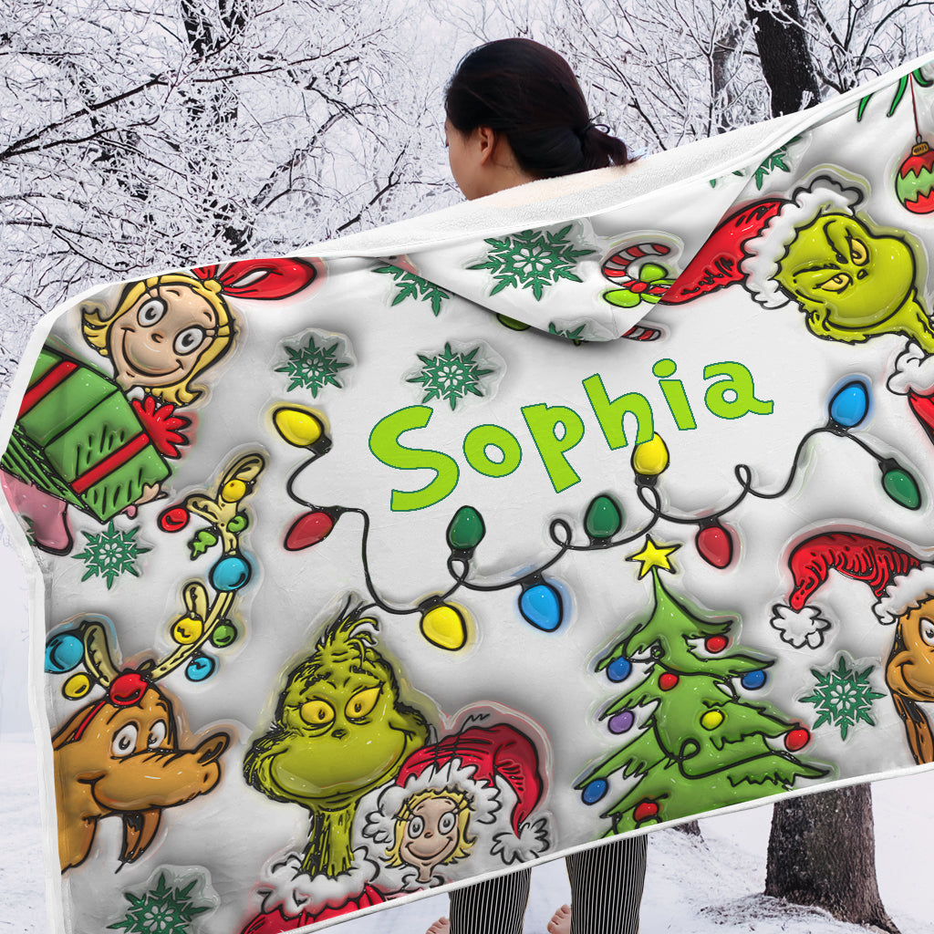 Personalized Christmas Hooded Blanket with Grinch & Friends Gift for Kids Hooded Blanket GradoCreations