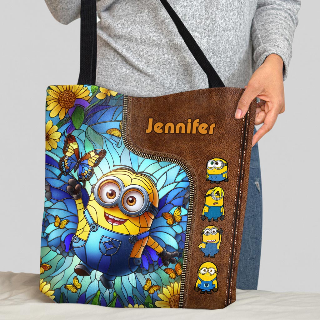 Personalized Stained Glass Minion Tote Bag Custom Name Gift Tote Bag GradoCreations