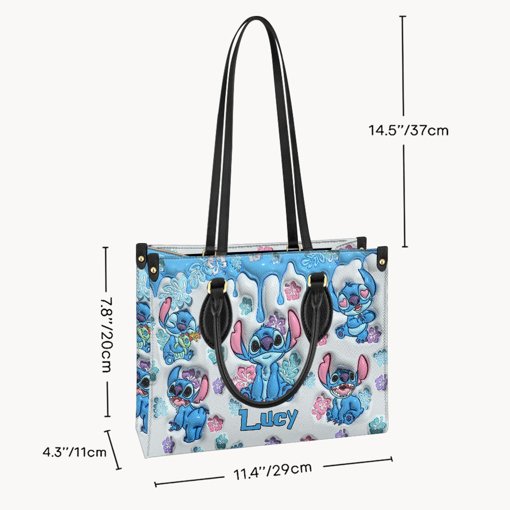 Personalized Ohana Leather Handbag Gift for Her - Floral Design Leather Handbag GradoCreations