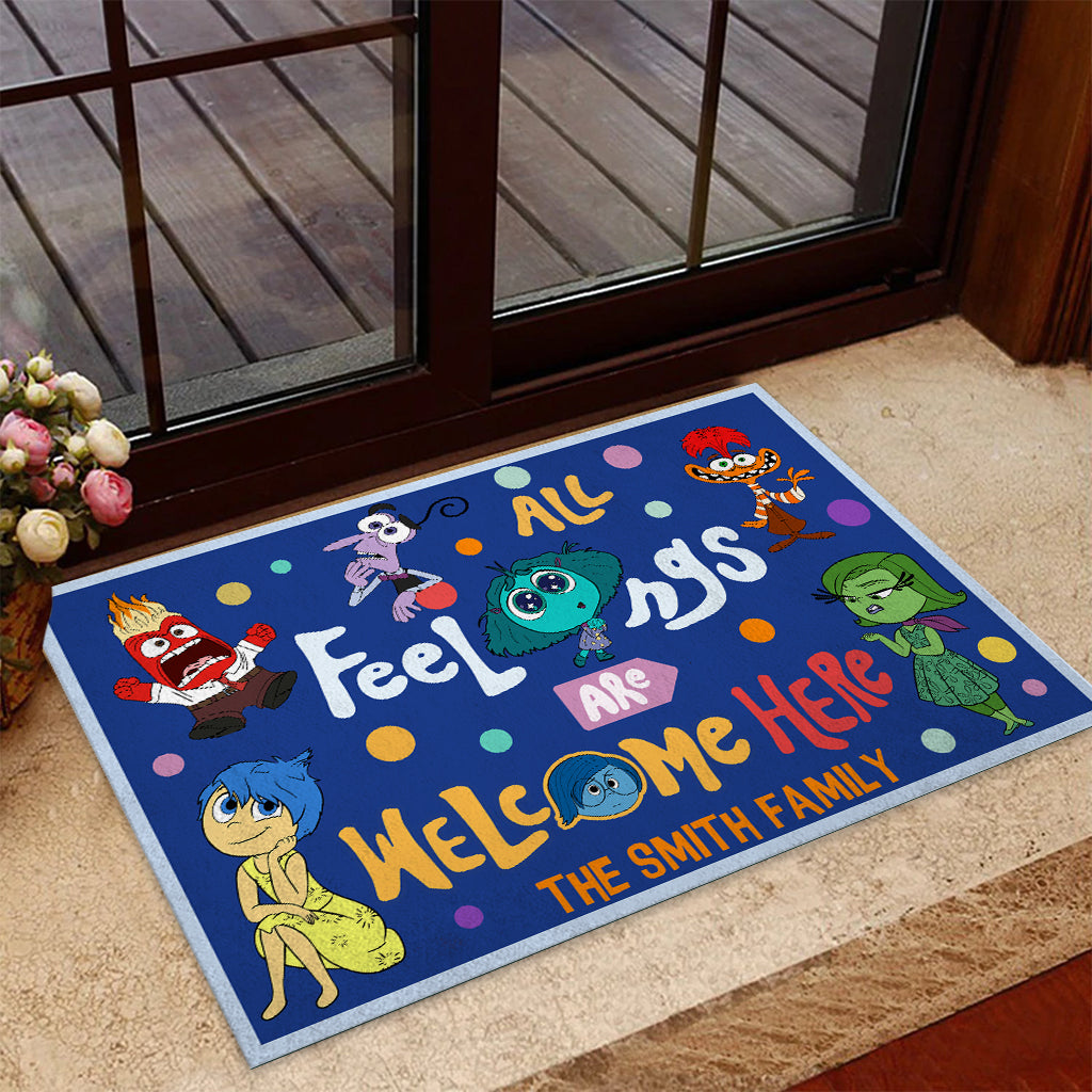 Personalized Doormat All Feelings Are Welcome Here for Family Doormat GradoCreations