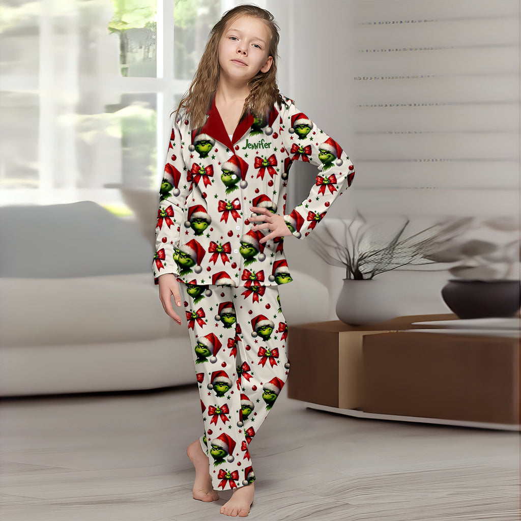 Personalized Grinchmas Button Down Pajamas for Christmas Button Down Pajamas GradoCreations