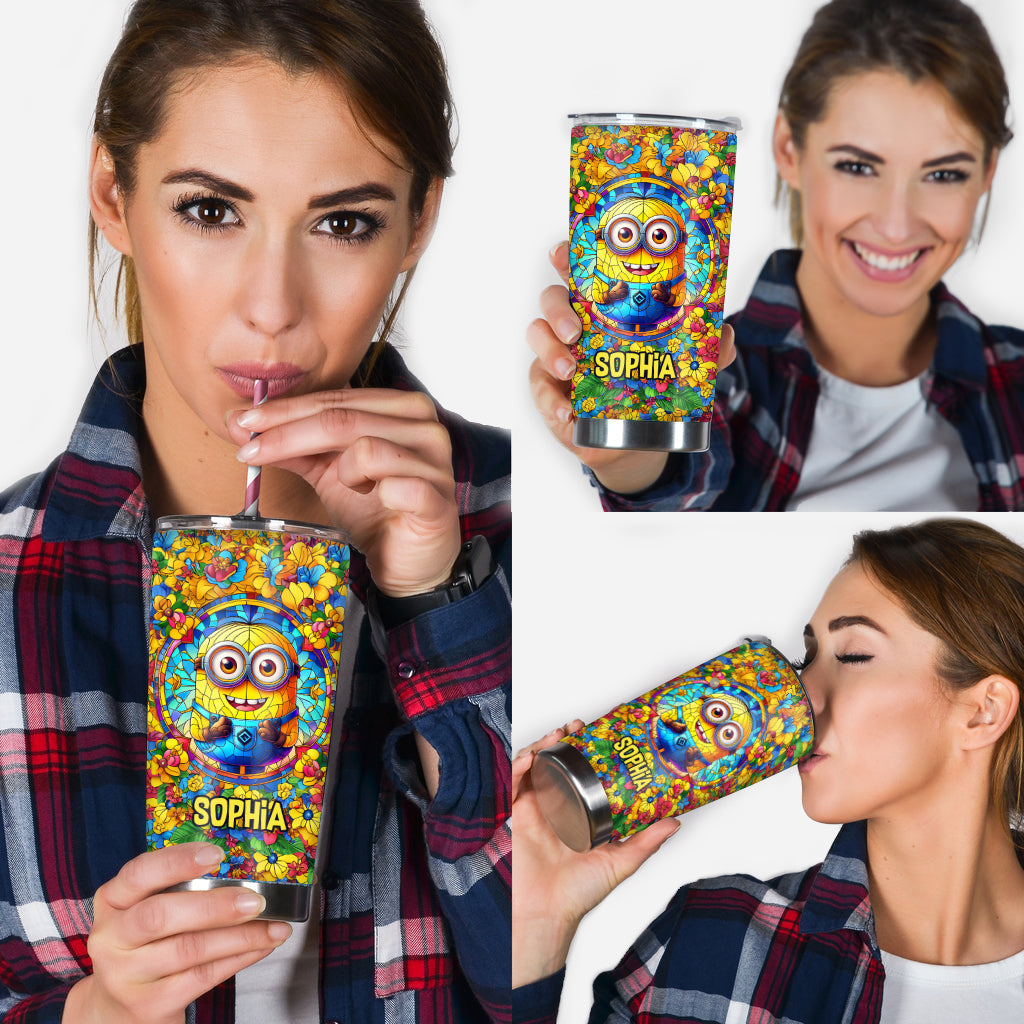 Personalized Happy Yellow Monster Tumbler Custom Name Gift for Kids Tumbler GradoCreations