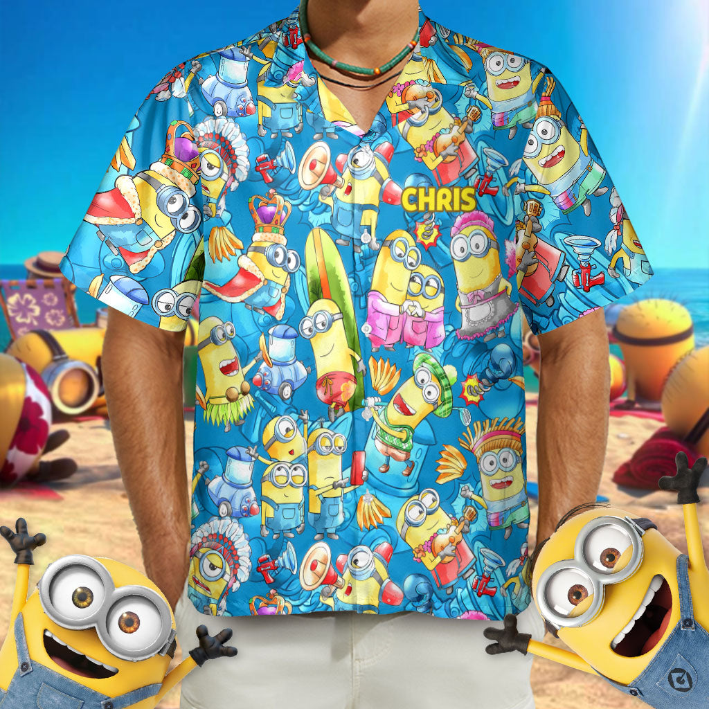 Personalized Hawaiian Shirt with Fun Yellow Monsters, Summer Gift for Family Hawaiian Shirt GradoCreations