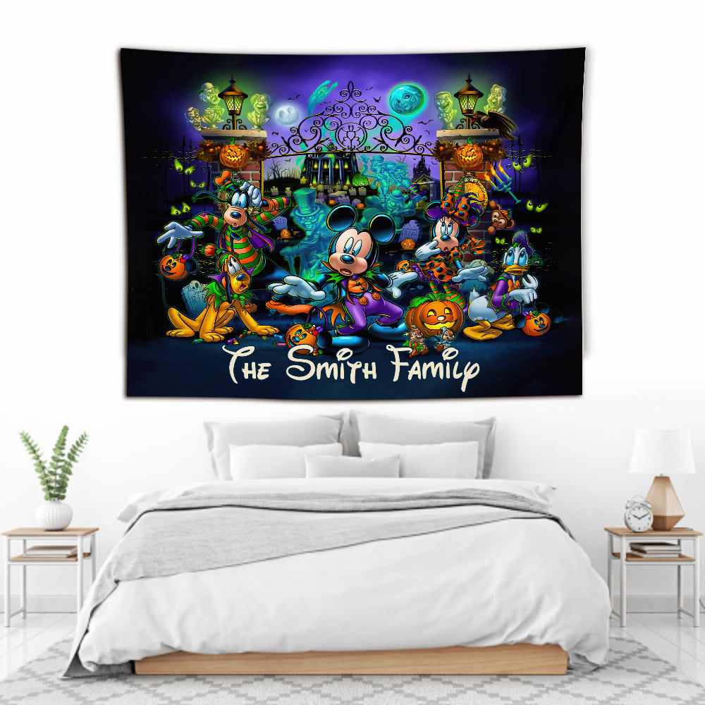 Personalized Halloween Mouse Wall Tapestry Custom Family Name Decor Wall Tapestry GradoCreations