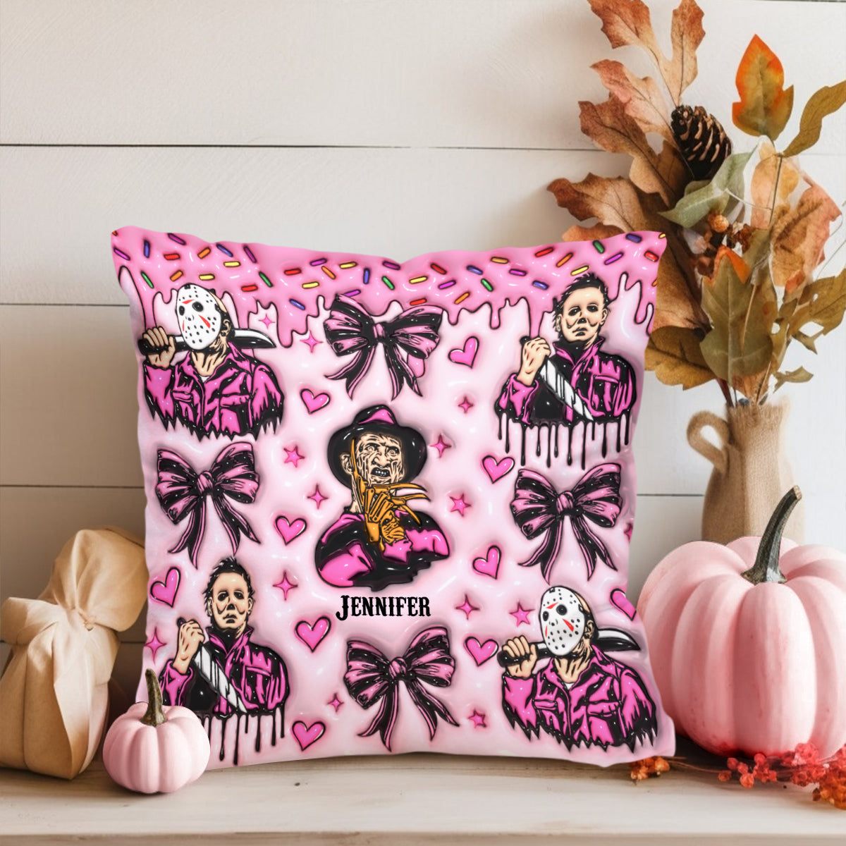 Personalized Horror Movie Fan Throw Pillow Custom Name Gift Throw Pillow GradoCreations