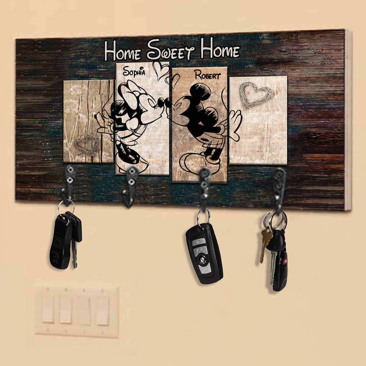 Personalized Home Sweet Home Key Rack Custom Name Gift Key Rack GradoCreations