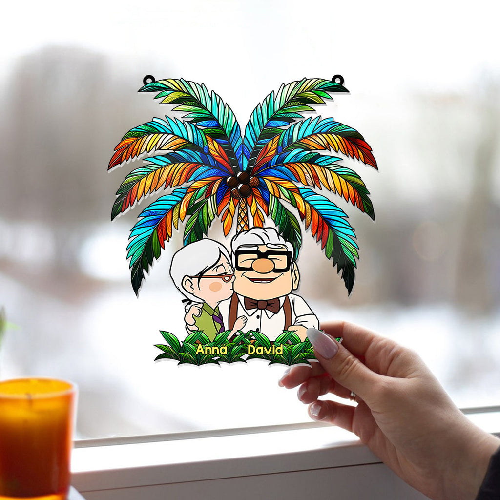 Personalized Palm Tree Suncatcher Ornament for Couples & Animal Lovers Window Hanging Suncatcher Ornament GradoCreations
