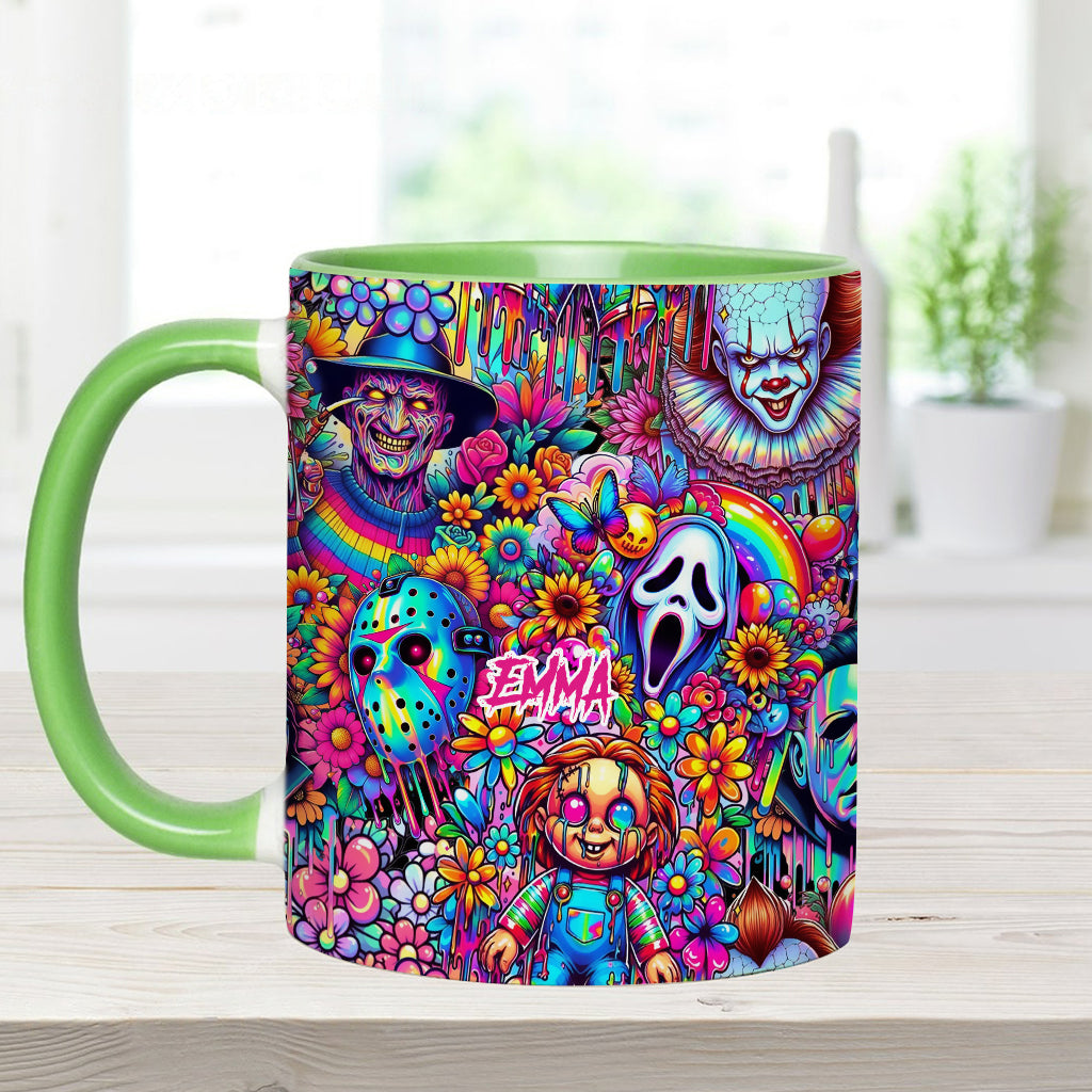 Personalized Colorful Horror Accent Mug with Custom Name - Perfect for Halloween Accent Mug GradoCreations