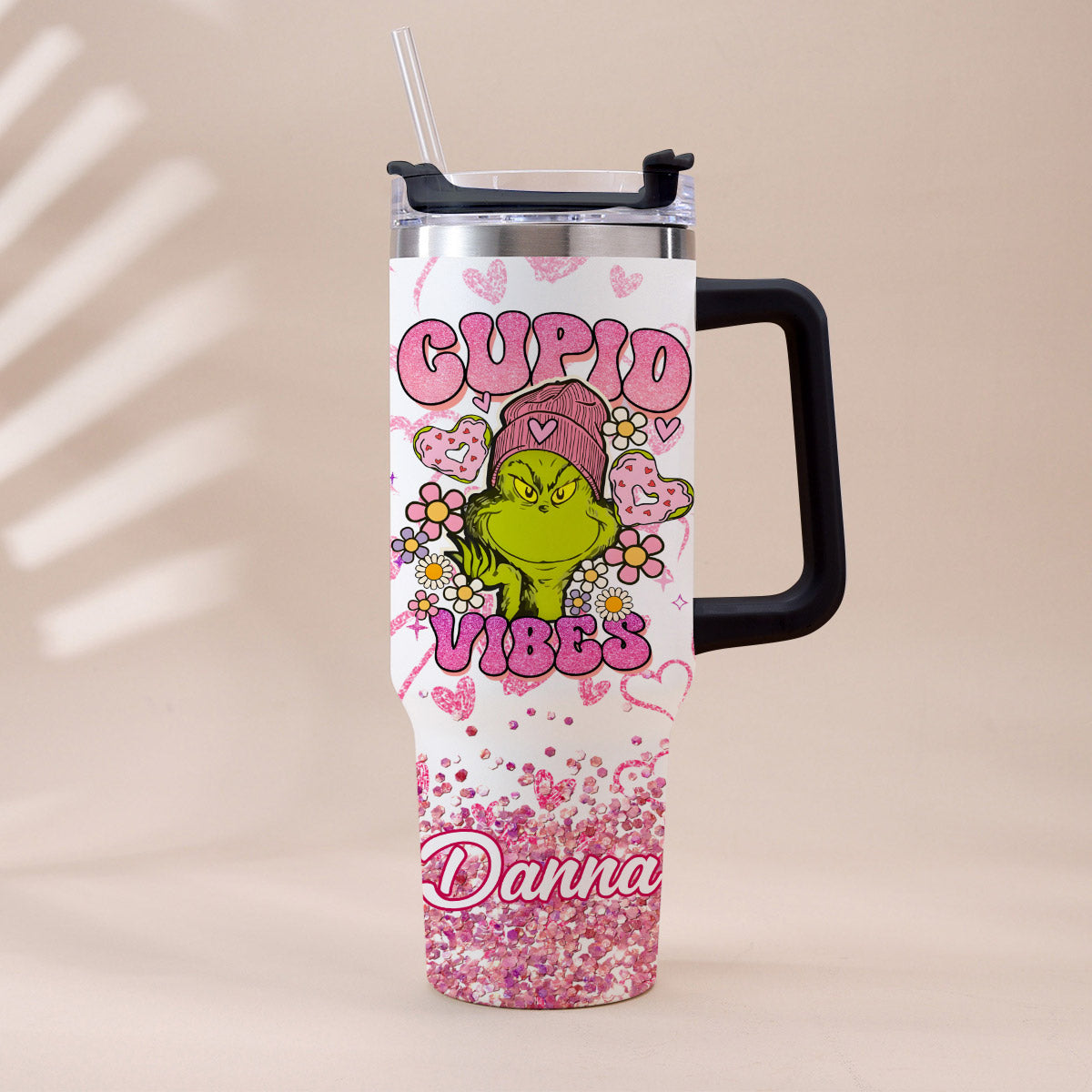 Personalized Cupid Vibes Tumbler with Handle for Christmas Gift Tumbler With Handle GradoCreations