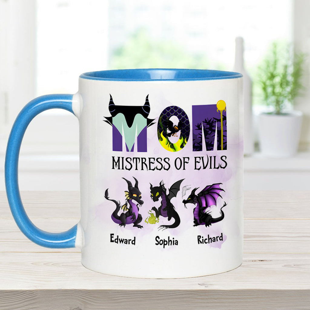 Personalized Two-Tone Accent Mug with 'Mistress of Evils' Design for Mom Accent Mug GradoCreations