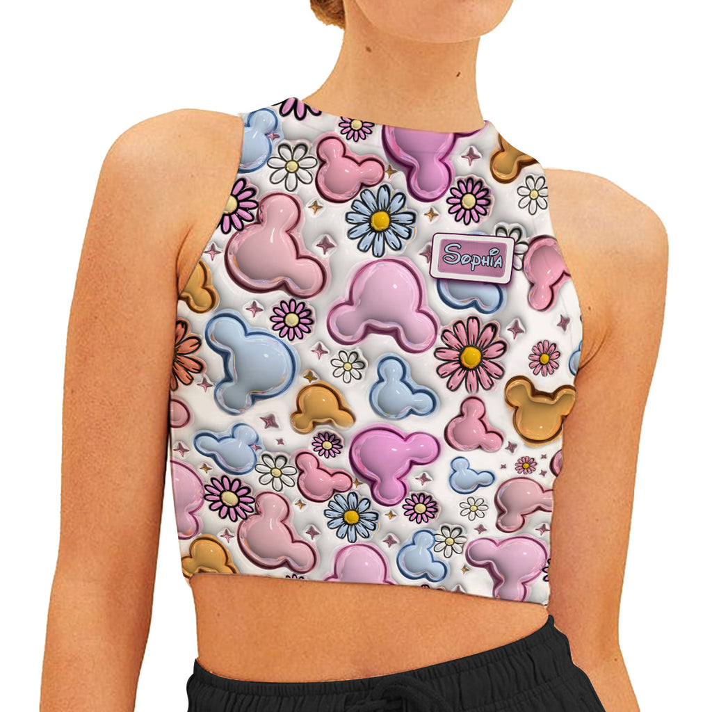 Personalized Floral Mouse Ears Crop Tank Top for Women Crop Tank Top GradoCreations