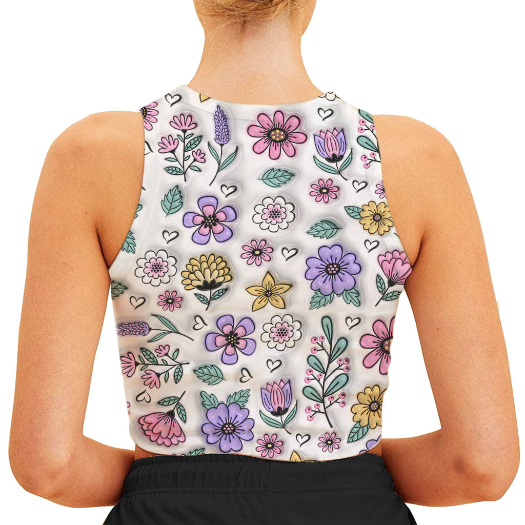 Personalized Floral Print Crop Tank Top Custom Name Gift Crop Tank Top GradoCreations