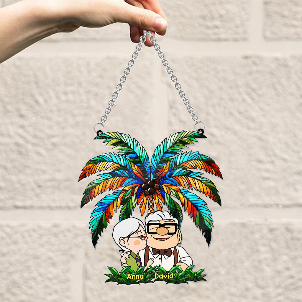 Personalized Palm Tree Suncatcher Ornament for Couples & Animal Lovers Window Hanging Suncatcher Ornament GradoCreations