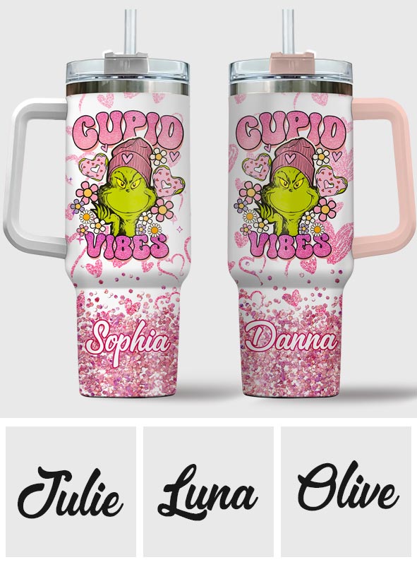 Personalized Cupid Vibes Tumbler with Handle for Christmas Gift Tumbler With Handle GradoCreations