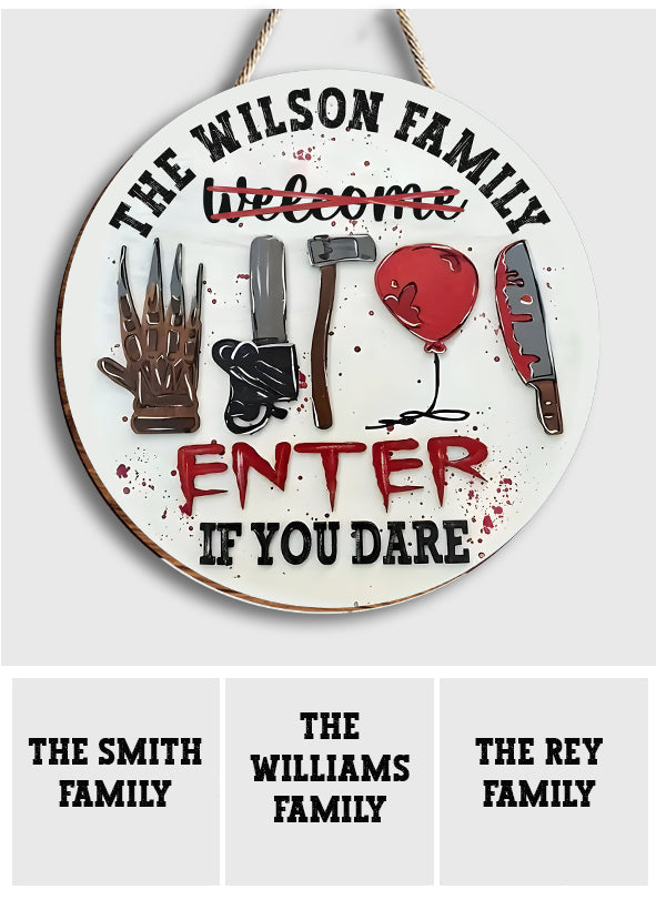 Personalized Halloween Round Wood Sign Custom Family Name Enter If You Dare Round Wood Sign GradoCreations