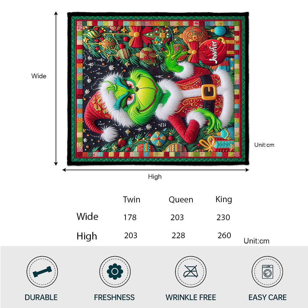Personalized Grinchmas Quilt Holiday Gift for Kids & Family Quilt GradoCreations