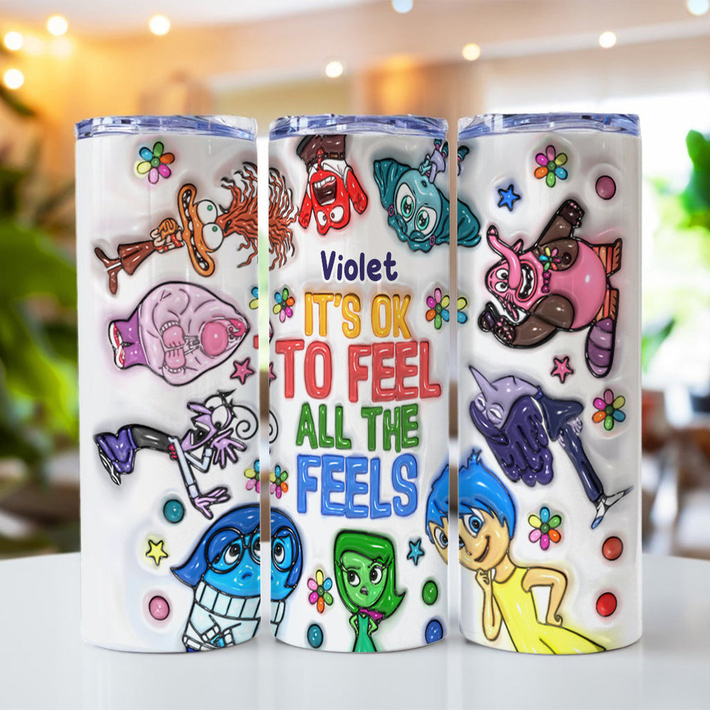 Personalized Stainless Steel Skinny Tumbler Gift for Kids - It's Ok To Feel All The Feels Skinny Tumbler GradoCreations