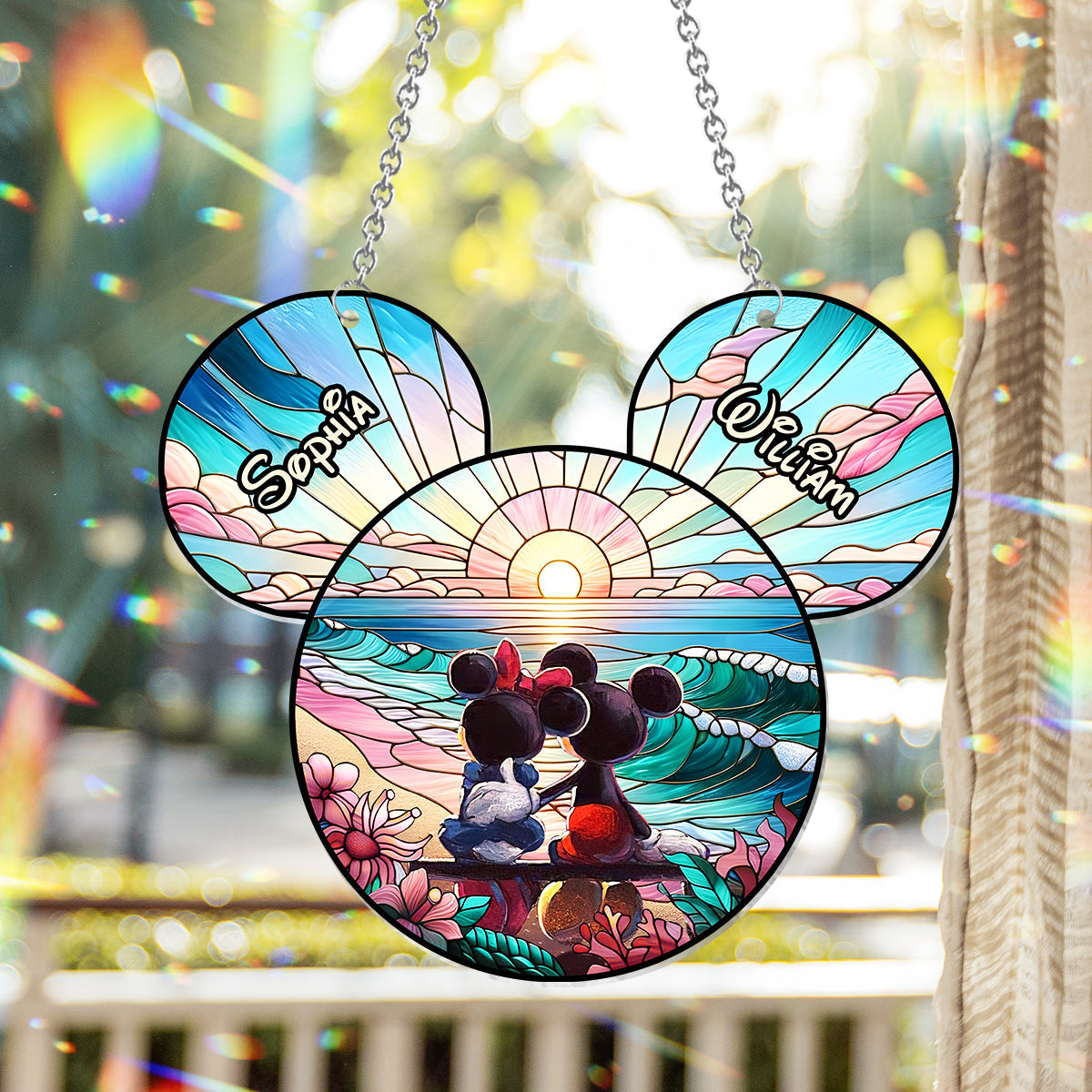 Personalized Sunrise Mouse Window Hanging Suncatcher Gift for Couples Window Hanging Suncatcher Ornament GradoCreations
