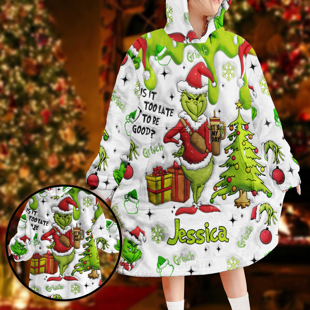Personalized Grinchmas Blanket Hoodie Gift for Kids - Cozy Holiday Apparel Blanket Hoodie GradoCreations