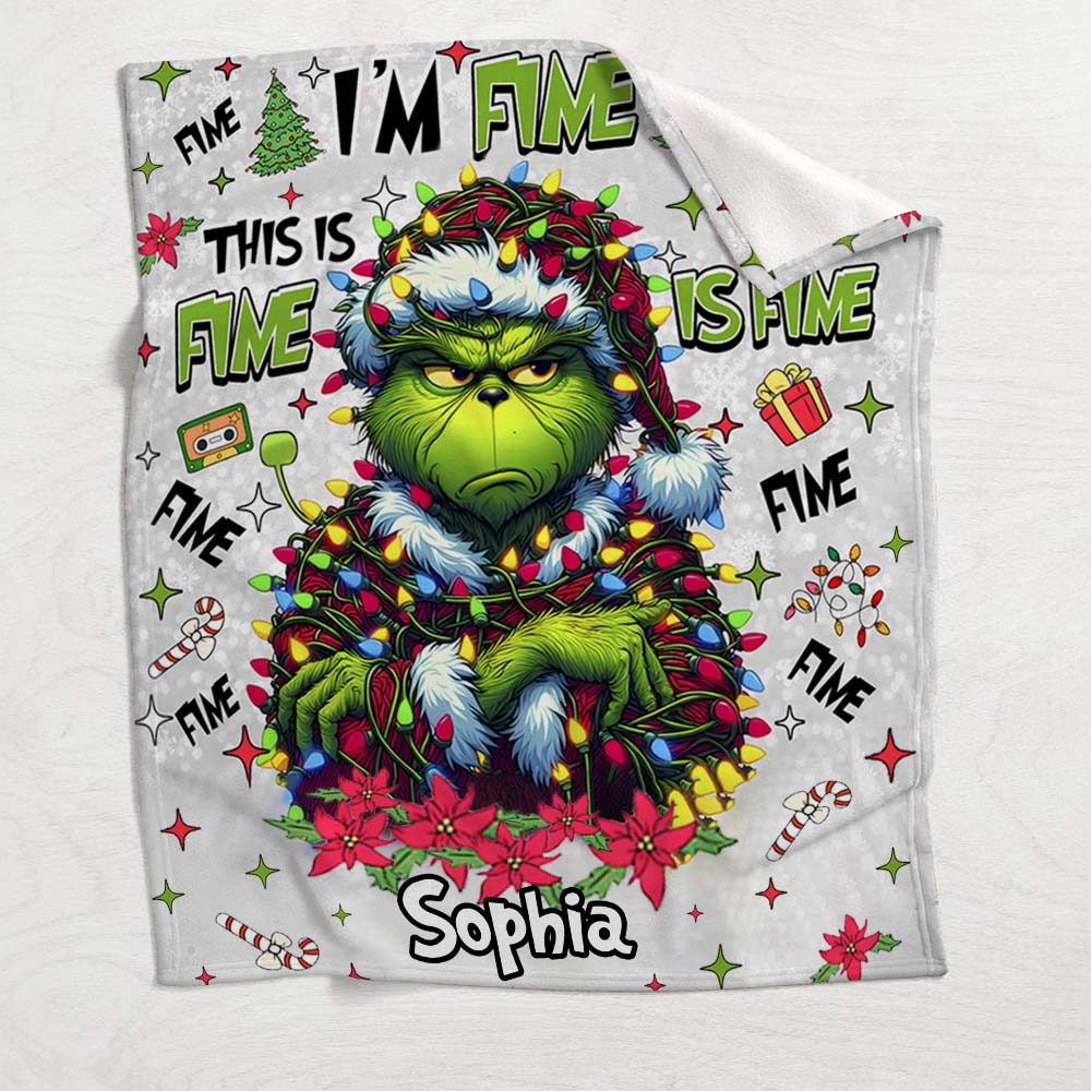 Personalized Grinch Christmas Blanket Custom Name Soft Gift Blanket GradoCreations