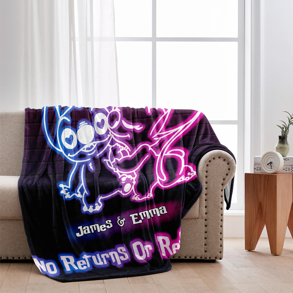 Personalized Neon Effect Ohana Blanket Custom Names Gift for Couples Blanket GradoCreations