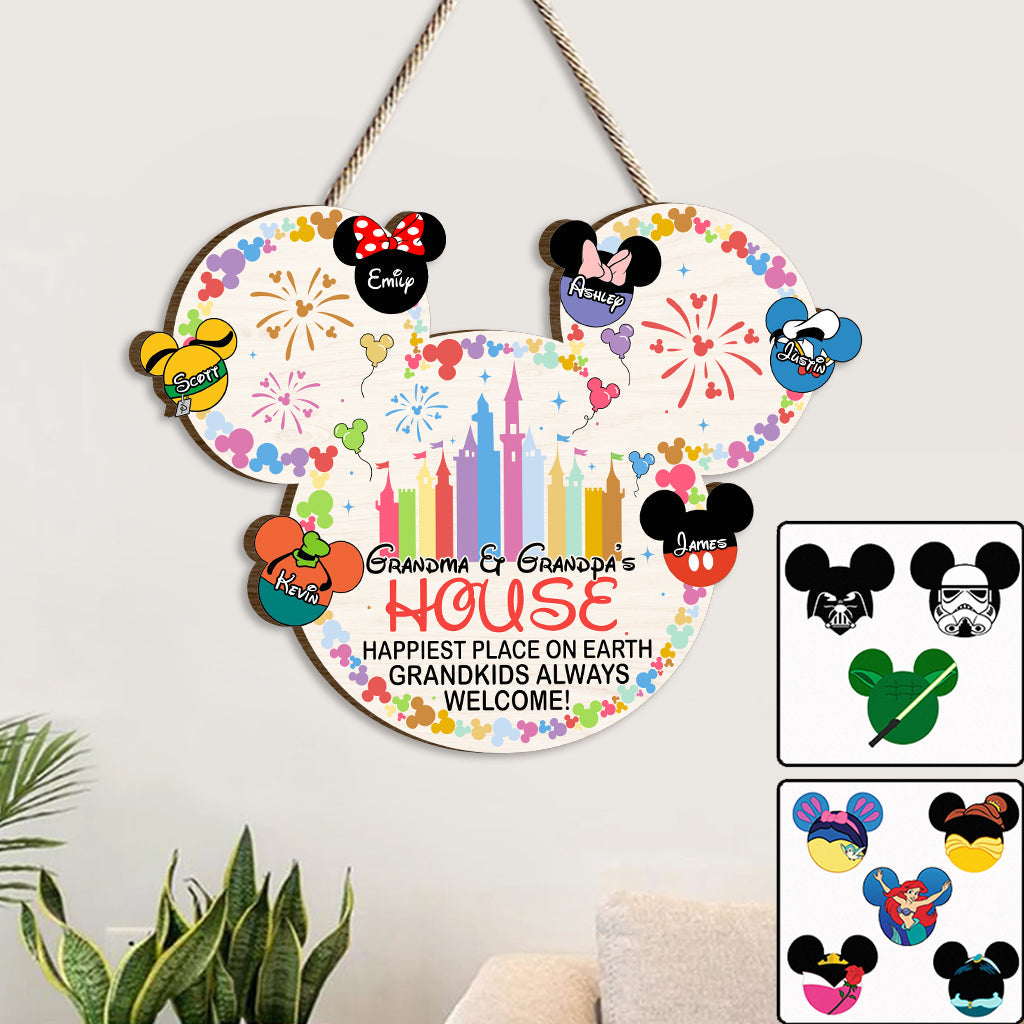 Personalized Mickey Mouse Shaped Wood Sign for Grandkids Welcome Home Decor Wood Sign GradoCreations