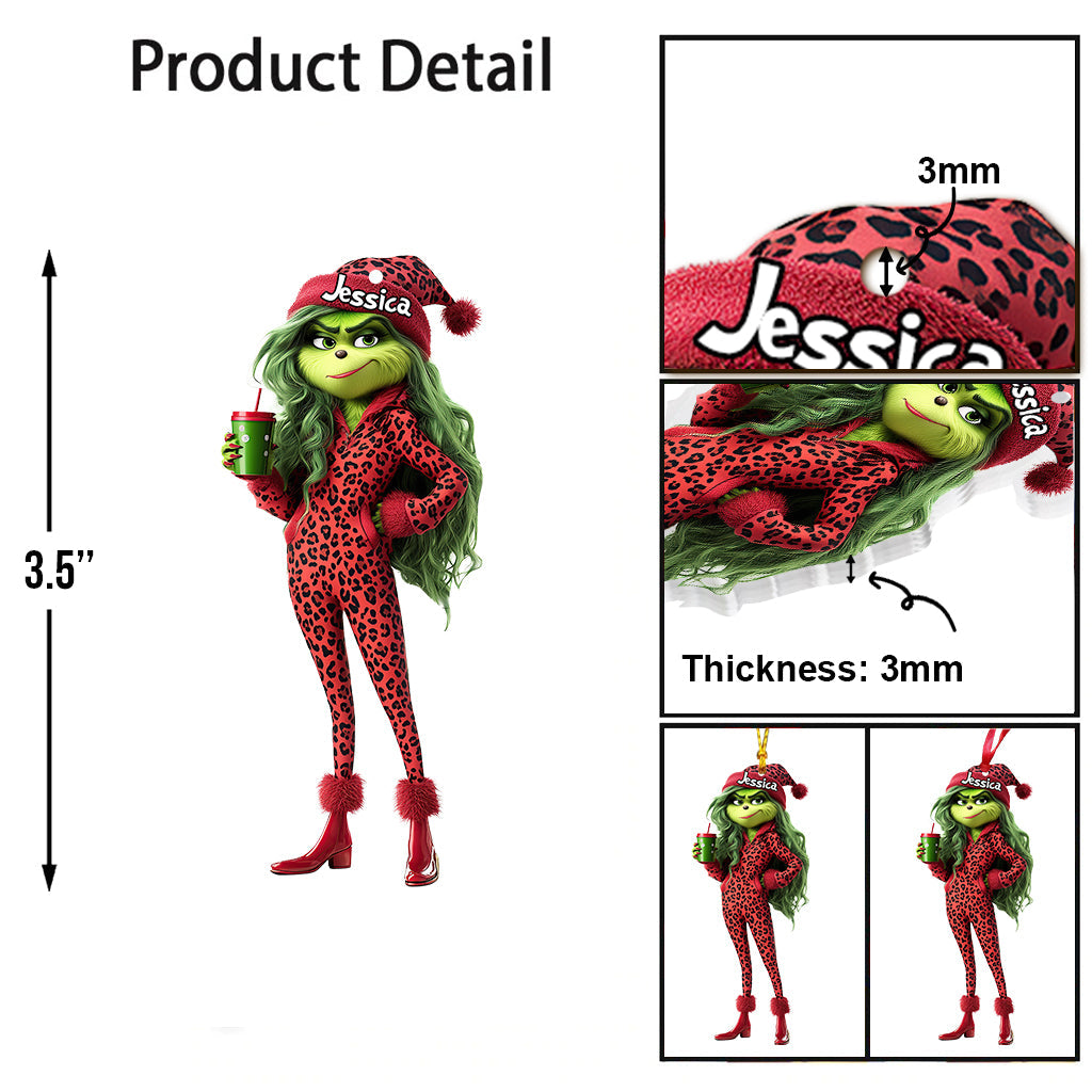 Personalized Grinch Lady Christmas Ornament Custom Gift One-sided Ornament GradoCreations