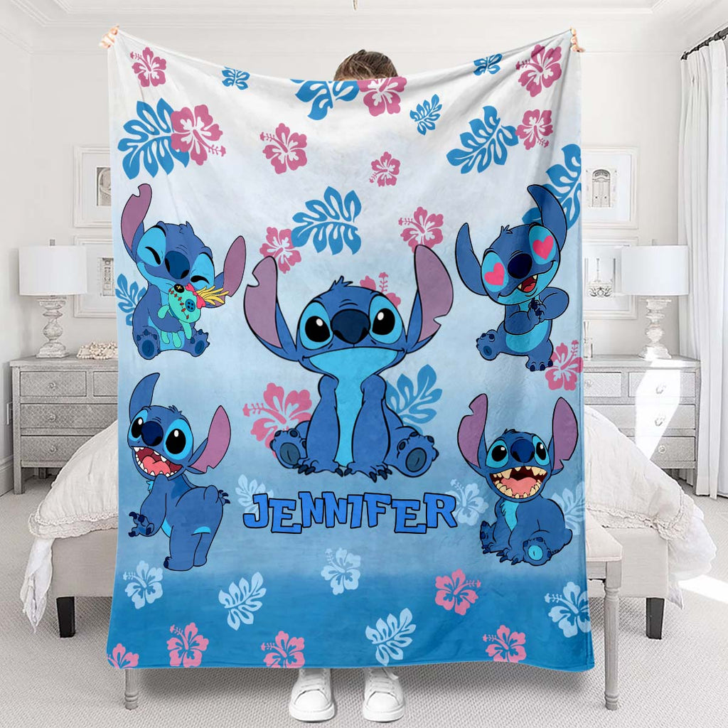 Personalized Blue Gradient Ohana Blanket Custom Name Gift Blanket GradoCreations