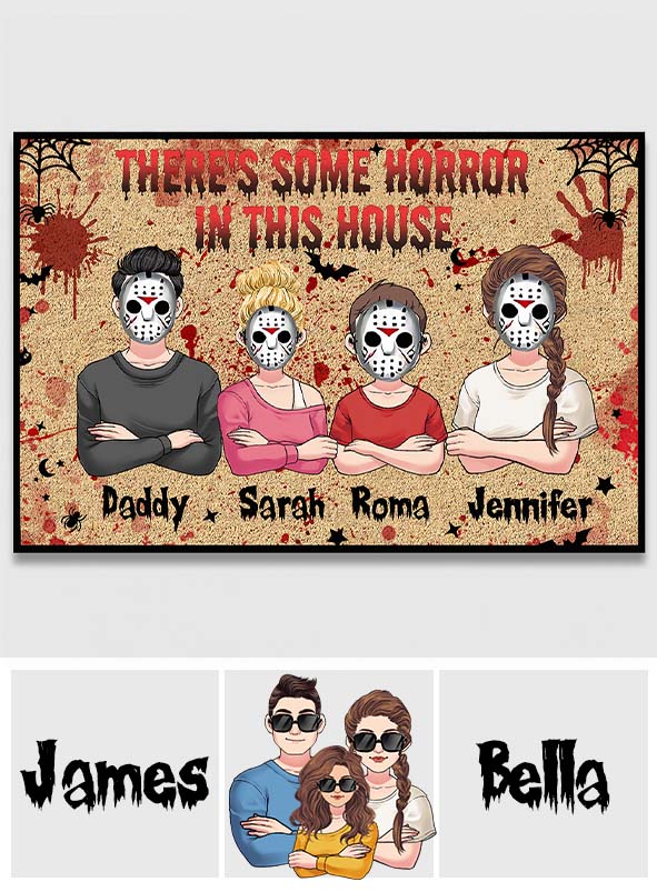 Personalized Halloween Horror Family Doormat Custom Name Gift Doormat GradoCreations