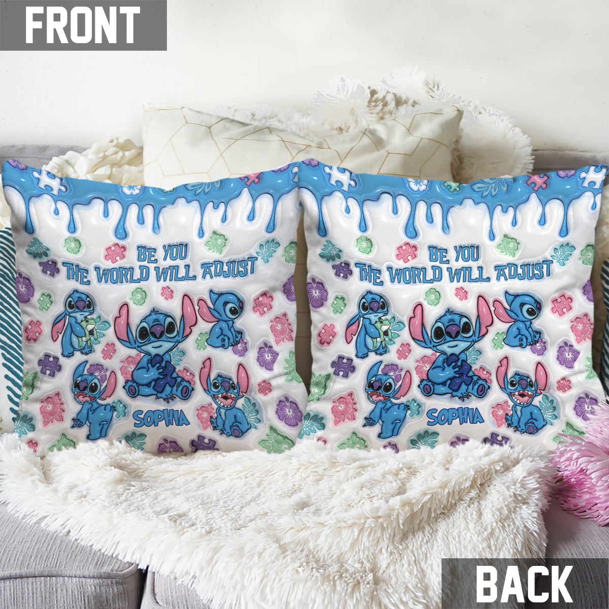 Personalized Autism Awareness Throw Pillow Custom Name Gift Throw Pillow GradoCreations