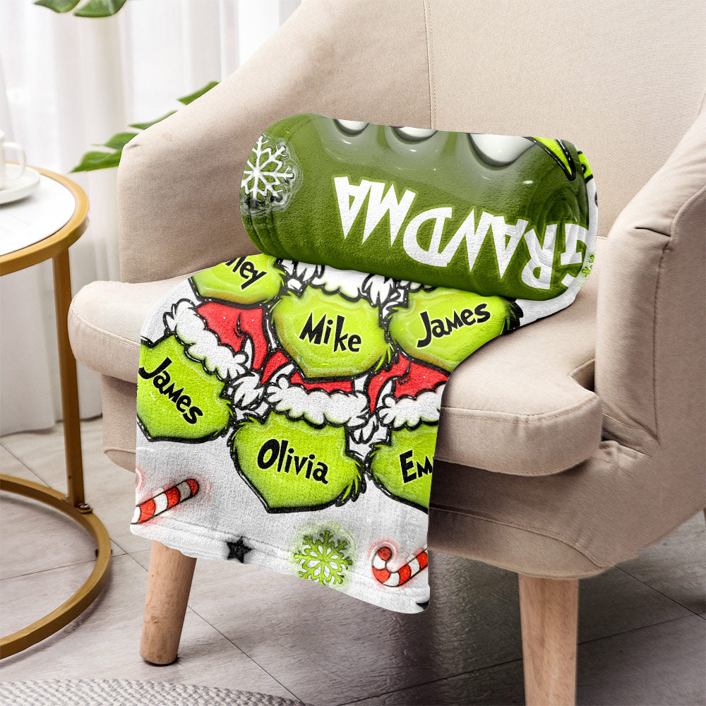 Personalized Christmas Blanket with Snowflakes & Grinch Design for Grandma Blanket GradoCreations
