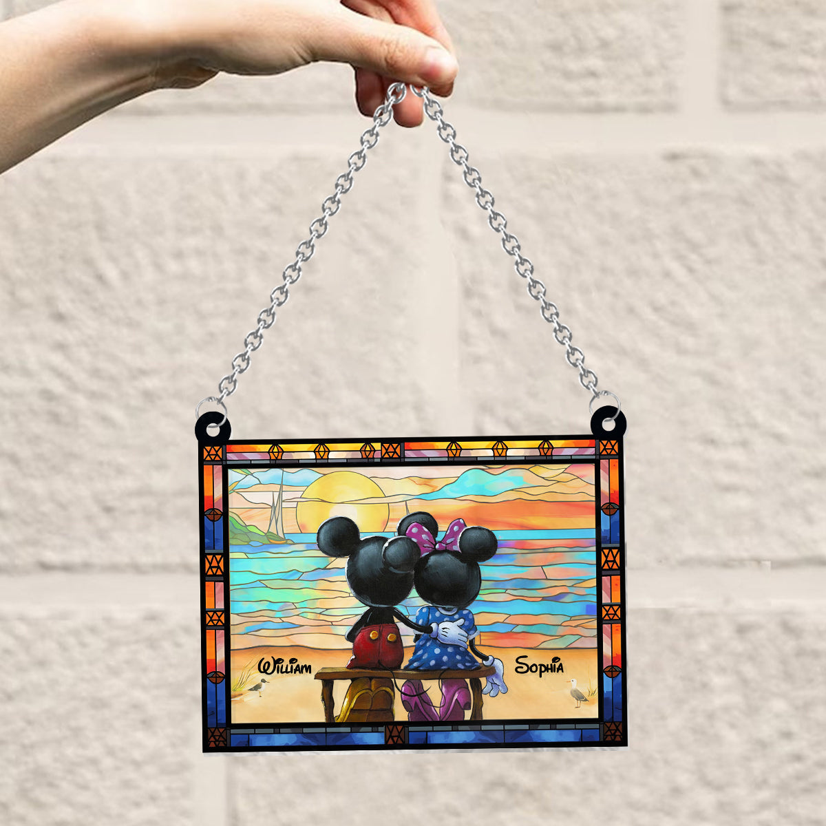 Personalized Mickey Mouse Window Hanging Suncatcher Ornament Gift for Couples Window Hanging Suncatcher Ornament GradoCreations