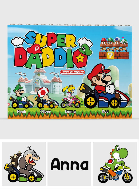 Personalized Super Dad Building Brick Block Gift for Father's Day One-sided Rectangle Building Brick Blocks GradoCreations