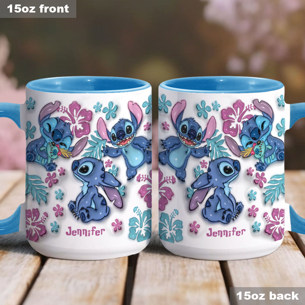 Personalized Accent Mug with Blue Rim Cute Character Design Gift for Mom Accent Mug GradoCreations