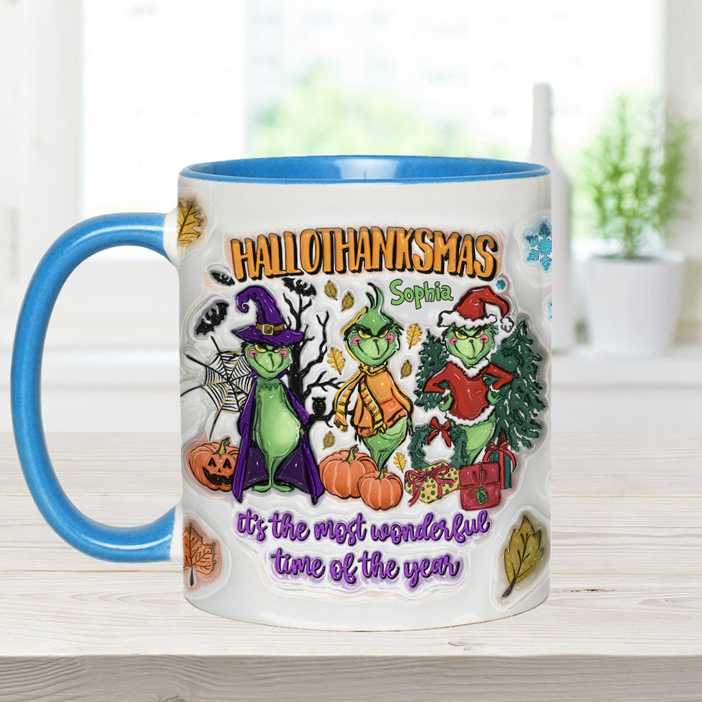 Personalized Hallothanksmas Accent Mug Custom Name Gift for Christmas Accent Mug GradoCreations