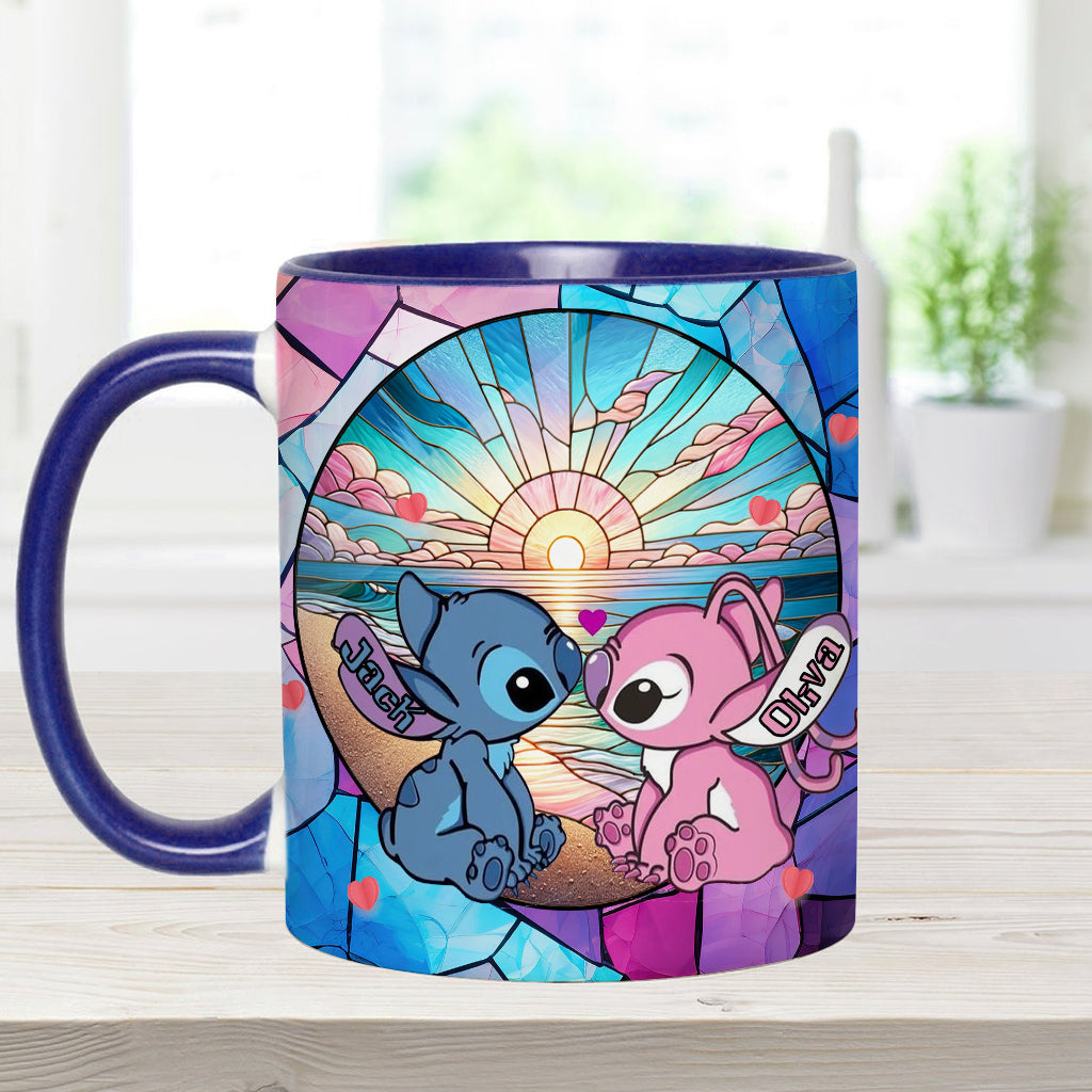 Personalized Ohana Accent Mug with Sunrise Beach Design Gift for Couples Accent Mug GradoCreations