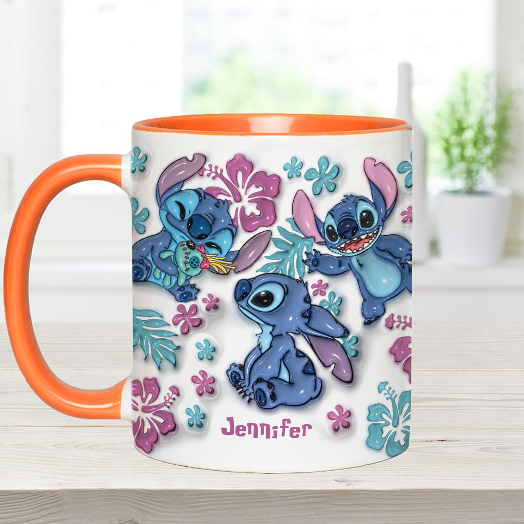 Personalized Accent Mug with Blue Rim Cute Character Design Gift for Mom Accent Mug GradoCreations